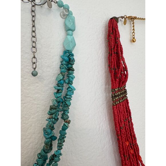 Chico’s Bundle of 2 Boho Turquiose Red Beaded Statement Necklaces - Picture 4 of 6